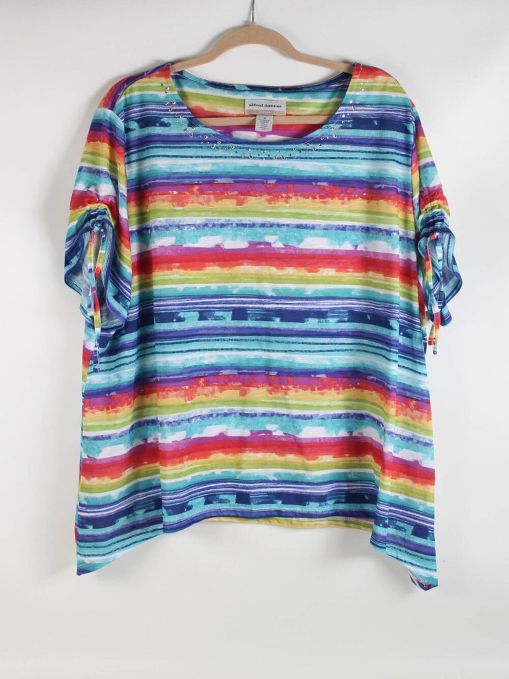 Alfred Dunner 3X Rainbow Stripe Top Embellished Tie Sleeves